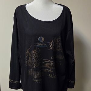 Coldwater Creek Black Artistic Long Sleeve Top XXL